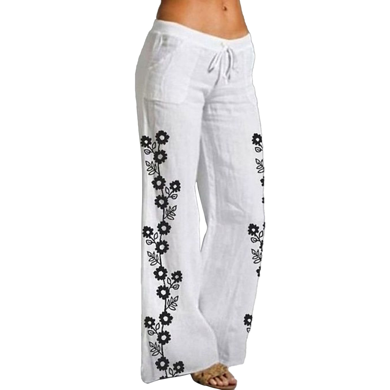 Women's Palazzo Pants - Smocked High Waist, Wide Leg, Ruffle Bottom, Casual Summer Beach Lounge Trousers