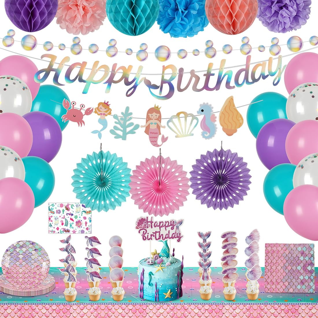 QILICHZ 155Pcs Mermaid Birthday Decorations,Mermaid Party NSD3 ...
