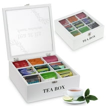 QILICHZ Tea Box Tea Organizer for Tea Bag Wooden Tea Bag Holder Tea Caddy Chest 9 Compartments White