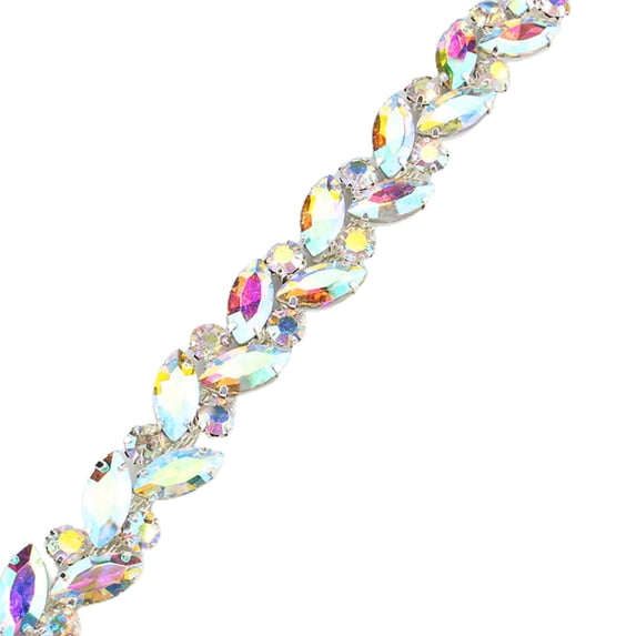 Hevirgo 1 Yard Rhinestone Trim Shining Glass Craft Long Row Glitter Stone Charms DIY Making AB/Silver Color Faux Crystal Chain Shoes Clothing Accessories Sewing Crafts