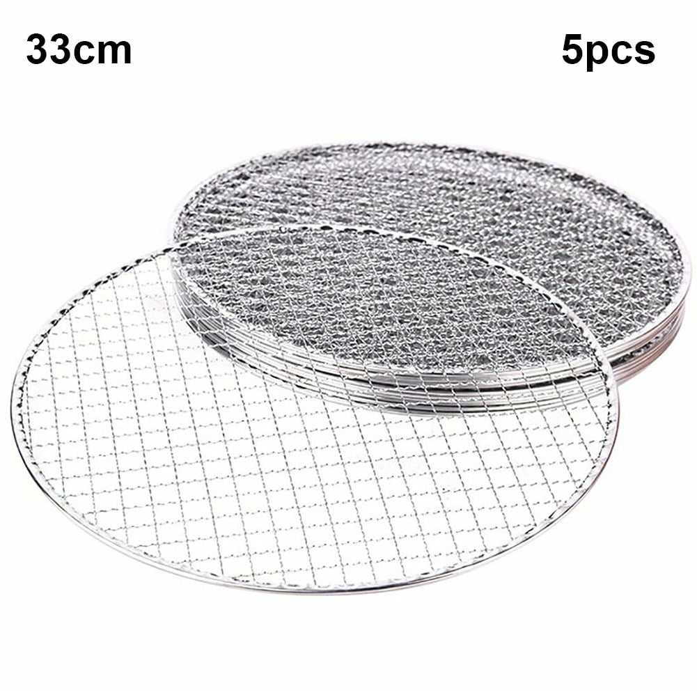 QILIN 5Pcs Set Round Disposable BBQ Grill Rack Roast Net Grate Barbecue Baking Pan
