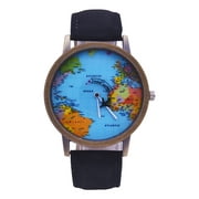 QILIN Creative World Map Plane Unisex Pointer Quartz No Numbers Party Wrist Watch