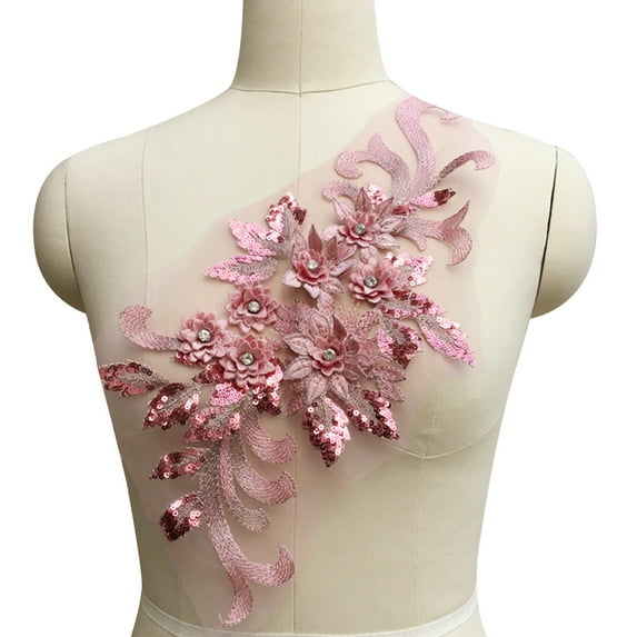 QILIN Flower Sequin Rhinestone Motif Trim Applique Wedding Dress DIY Sewing Embroidery