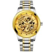 QILIN Luxury Dragon Rhinestone Round Dial Luminous Analog Quartz Unisex Wrist Watch