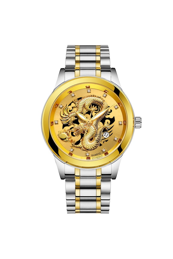 Luxury Dragon Rhinestone Round Dial Luminous Analog Quartz Unisex Wrist Watch