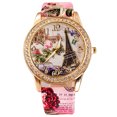 thumbnail image 1 of QILIN Women Rhinestone Inlaid Flower Round Dial Faux Leather Band Quartz Wrist Watch, 1 of 12
