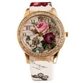 thumbnail image 1 of QILIN Women Rhinestone Inlaid Flower Round Dial Faux Leather Band Quartz Wrist Watch, 1 of 12