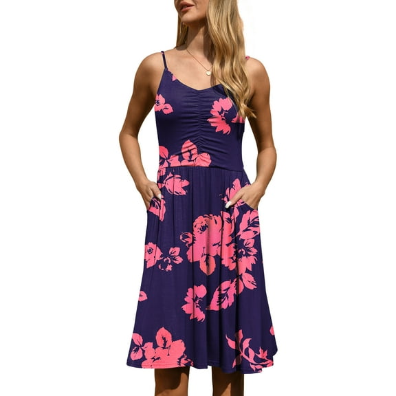QINCAO Dresses for Women Sleeveless Summer Dress A Line Spaghetti Strap Sundresses with Pockets,L(12-14)