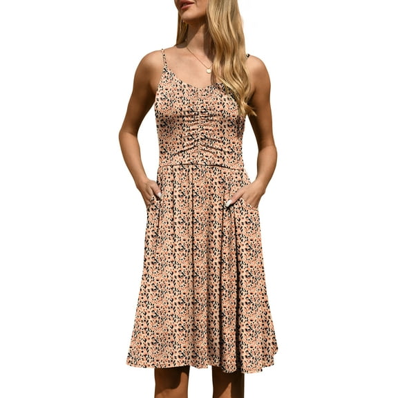 QINCAO Dresses for Women Sleeveless Summer Dress A Line Spaghetti Strap Sundresses with Pockets,L(12-14)