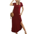 thumbnail image 1 of QINCAO Maxi Dresses for Women Short Sleeve V Neck Casual Loose Long Split Dresses with Pockets,XL(16-18), 1 of 6