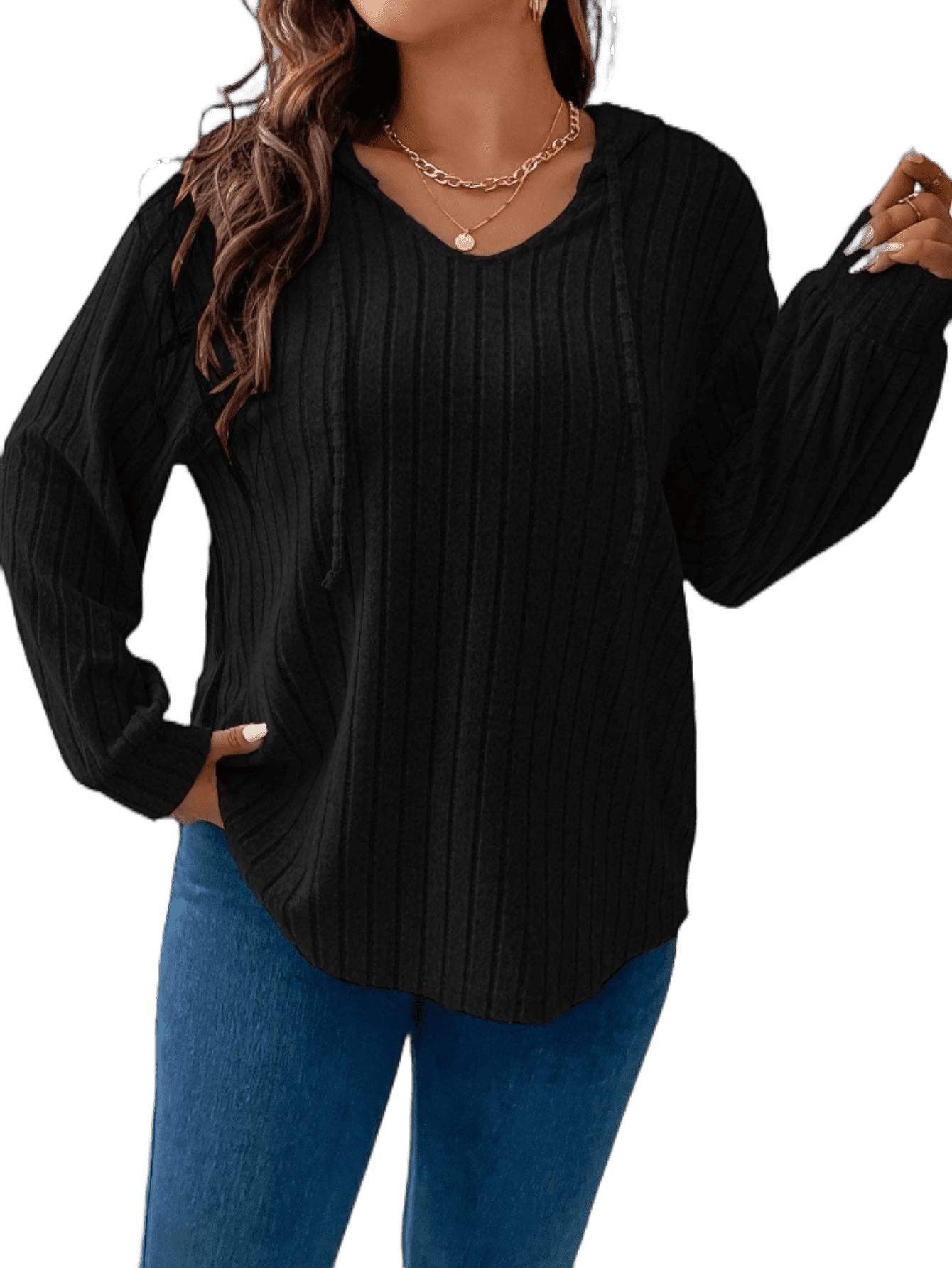 QINCAO Womens Plus Size Tops Hooded Sweatshirt Crew Neck Pullover Long