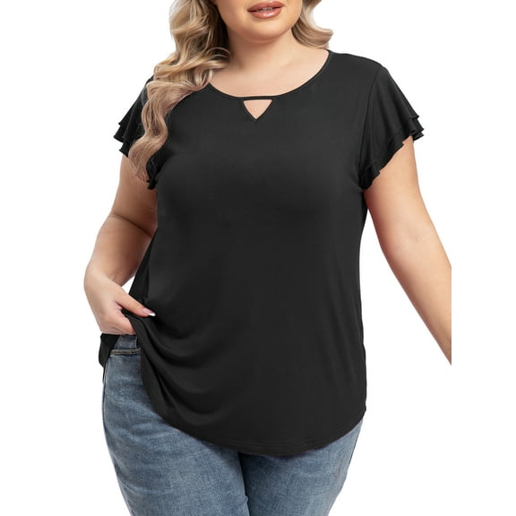 QINCAO Plus Size Tops for Women Summer Ruffle Short Sleeve Womens Blouses Tunic Loose T Shirts,2XL(20-22)