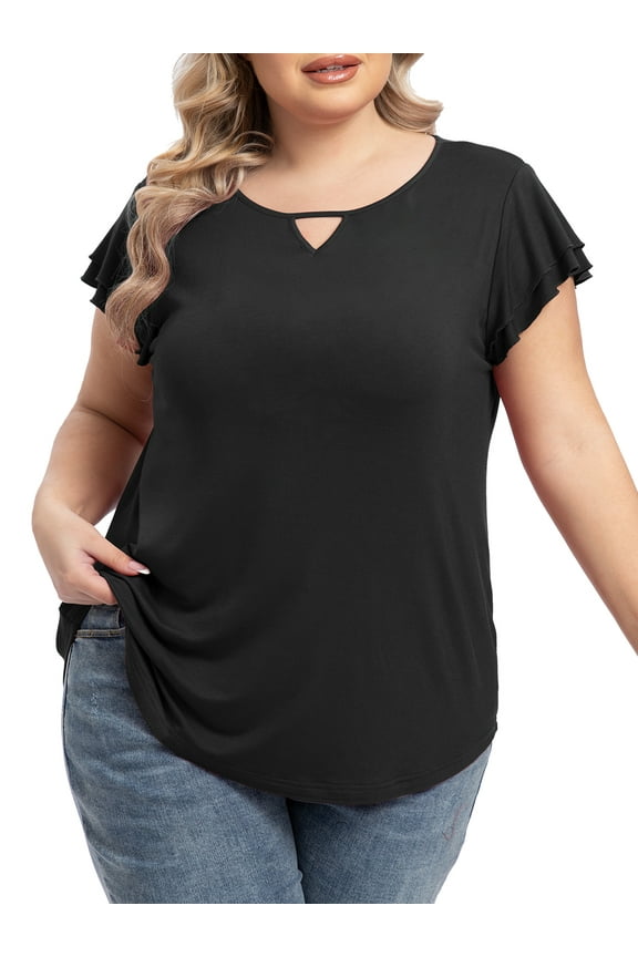 Plus Size Tops for Women Summer Ruffle Short Sleeve Womens Blouses Tunic Loose T Shirts,2XL(20-22)