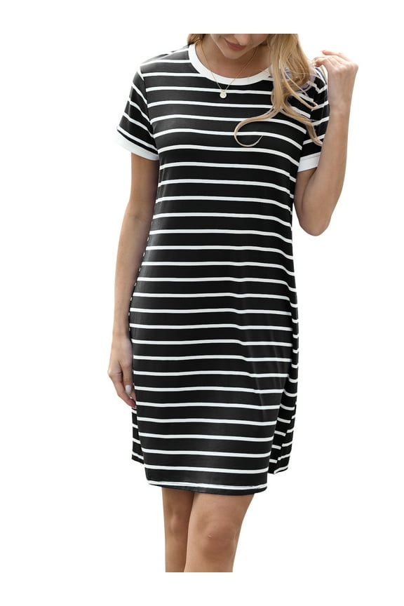 Summer Dresses for Women Striped T Shirt Dresses Stretchy Short Mini Dress,2XL(20-22)