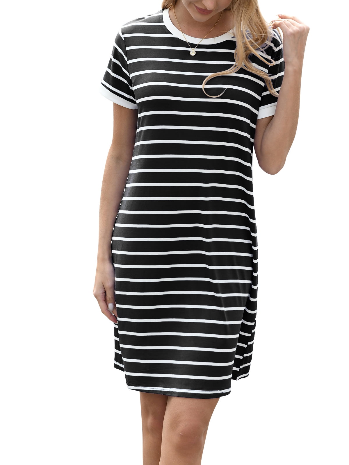 Striped T Shirt Dresses For Women 2026.QINCAO Summer Dresses for Women Striped T Shirt Dresses Stretchy Short ...