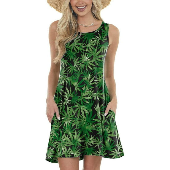 QINCAO Women Dresses Sleeveless Short Dresses for Women O-Neck Floral Print Casual Loose Summer Female Dresses