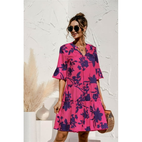 QINCAO Women Dresses Summer Dress V-Neck Short Sleeve T-Shirt Dress Babydoll Ruffles Casual Mini Female Dress