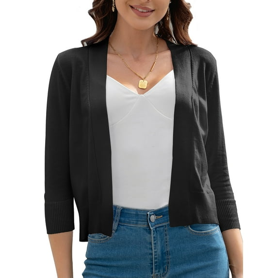 QINCAO Women's Cardigan Sweater Open Front Knit Coat Shrugs for Women,Black-S(4-6)