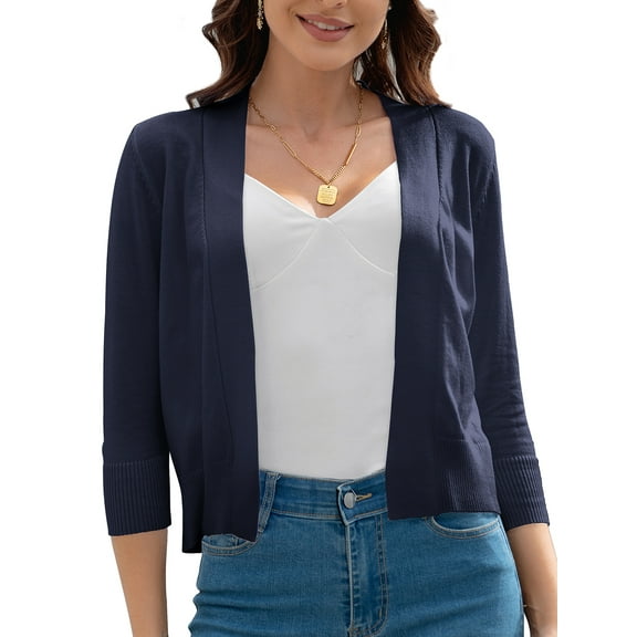 QINCAO Women's Cardigan Sweater Open Front Knit Coat Shrugs for Women,Navy Blue-L(12-14)