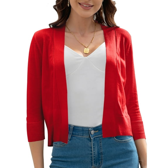 QINCAO Women's Cardigan Sweater Open Front Knit Coat Shrugs for Women,Red-L(12-14)