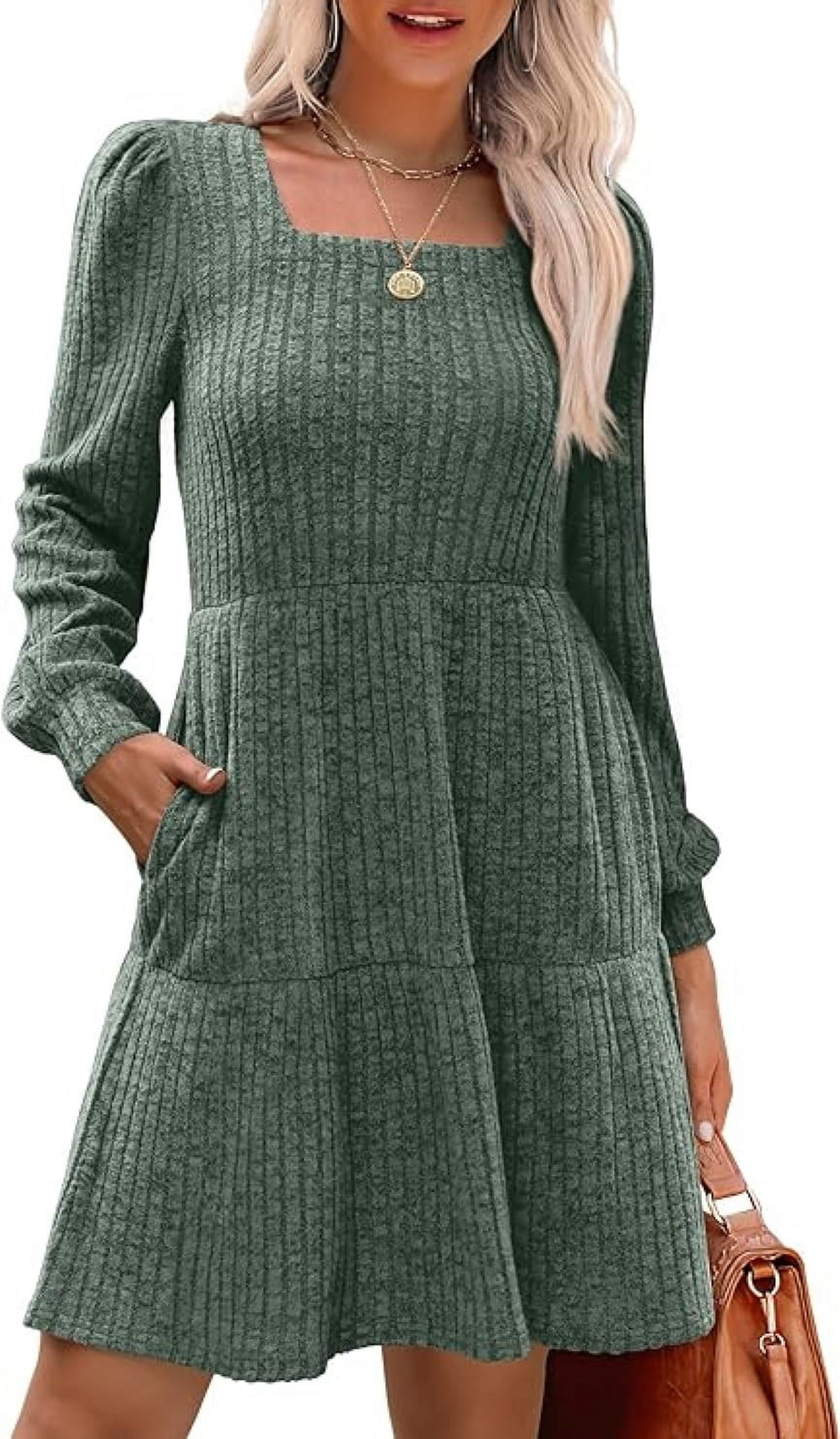 Baby Blue Solid Long Sleeve Sweater Dress main image 1