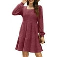 thumbnail image 1 of QINCAO Womens Long Sleeve Sweater Dresses Square Neck Babydoll Fall Dress With Pockets S-2XL, 1 of 7