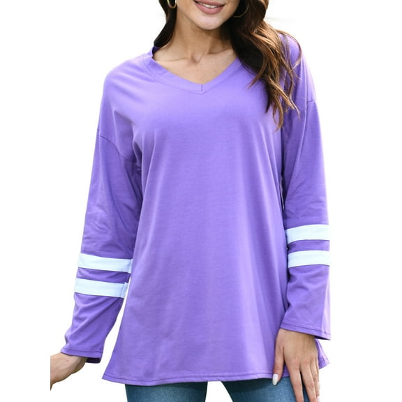 QINCAO Womens Long Sleeve Tops V Neck Pullover Casual Tunic Sweatshirts Purple