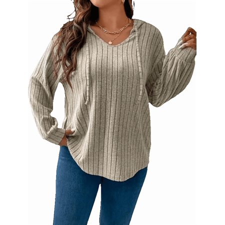 QINCAO Womens Plus Size Tops Hooded Sweatshirt Crew Neck Pullover Long Sleeve Shirts 1X-5X