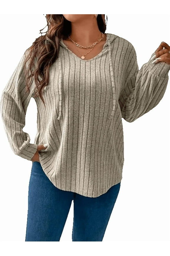 Womens Plus Size Tops Hooded Sweatshirt Crew Neck Pullover Long Sleeve Shirts 1X-5X