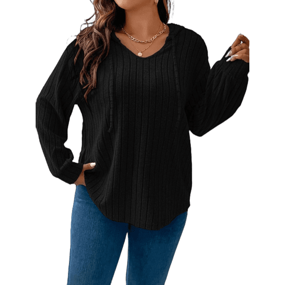 QINCAO Womens Plus Size Tops Hooded Sweatshirt Crew Neck Pullover Long Sleeve Shirts 1X-5X
