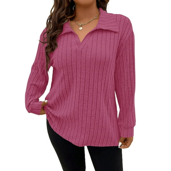 QINCAO Womens Plus Size Tops Long Sleeve V Neck Polo Shirts Pullover Sweaters Fall Winter 1X-5X