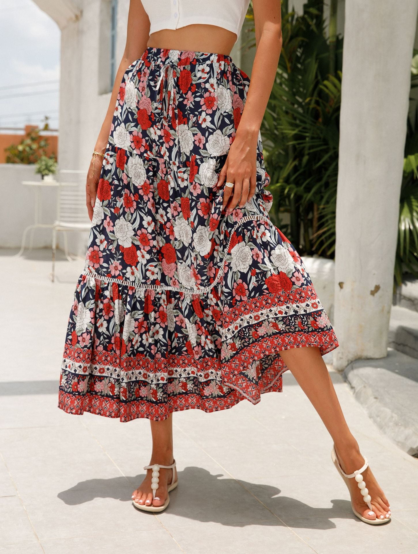 Boho Floral Print Maxi Skirt