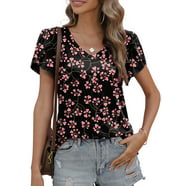 Enwejyy Women's V-Neck Workplace Casual Top Short-Sleeve Floral Print ...