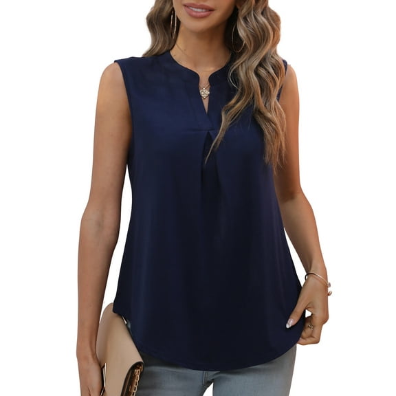 QINCAO Womens Tank Tops V Neck Sleeveless Casual Basic Womens Summer Tops Tunic Blouses,L(12-14)