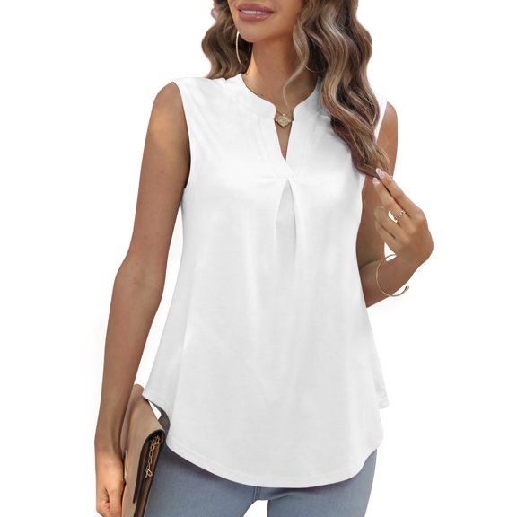QINCAO Womens Tank Tops V Neck Sleeveless Casual Basic Womens Summer Tops Tunic Blouses,S(4-6)