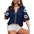 thumbnail image 1 of QINCAO Womens Tops Boho Floral Embroidered V-Neck Short Sleeve Casual Loose Shirts S-XXL, 1 of 5