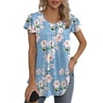 thumbnail image 1 of QINCAO Womens Tops Floral Ruffle Short Sleeve O Neck Loose Ladies Tops Shirts Blouses for Women,L(12-14), 1 of 7