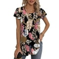 thumbnail image 1 of QINCAO Womens Tops Floral Ruffle Short Sleeve O Neck Loose Ladies Tops Shirts Blouses for Women,S(4-6), 1 of 7