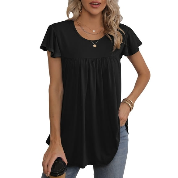 QINCAO Womens Tops Floral Ruffle Short Sleeve O Neck Loose Ladies Tops Shirts Blouses for Women,XL(16-18)