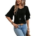 thumbnail image 1 of QINCAO Womens Tops Ruffle Sleeve V Neck Casual Tunic Shirts S-XXL, 1 of 5