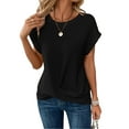 thumbnail image 1 of QINCAO Womens Tops Waffle Knit Twist Front Rolled-Up Sleeves Casual Loose Shirts S-XXL, 1 of 4