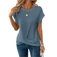 thumbnail image 1 of QINCAO Womens Tops Waffle Knit Twist Front Rolled-Up Sleeves Casual Loose Shirts S-XXL, 1 of 4
