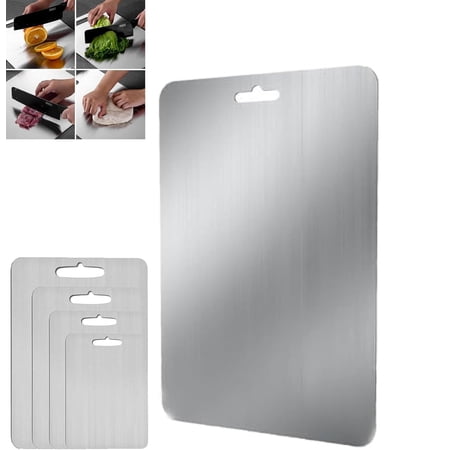 QINERL Titanium Cutting Boards - 100% Pure Titanium Cutting Boards for Kitchen - Cutting Edge Hygiene & Durability, Double Sided Medical-grade Titanium Cutting Mat from Japan(11.4*7.8in)