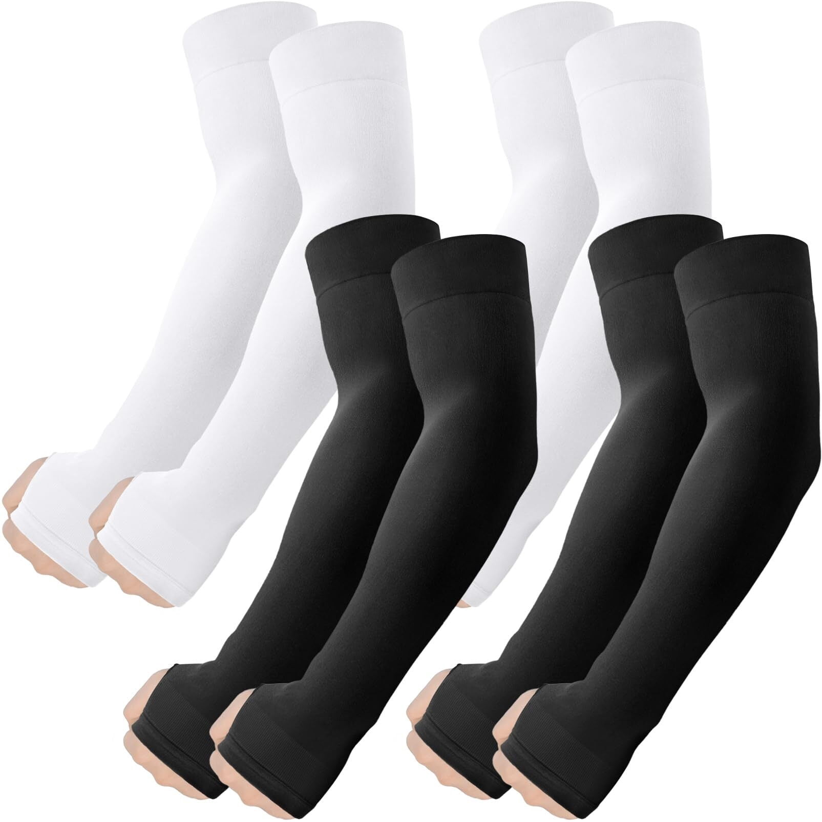 QING 4 Pairs UV Sun Protection Arm Sleeves with Thumb Holes, Cooling ...