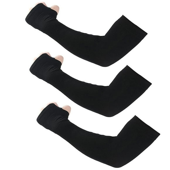 QING Arm Sleeves,Sun Protection Tattoo Covers for Men Women Compression Cooling Sleeve Cover with Thumb Hole for Cycling, Driving, Running, Riding, Fishing, Golfing and Outdoor Sports Black 3 Pairs