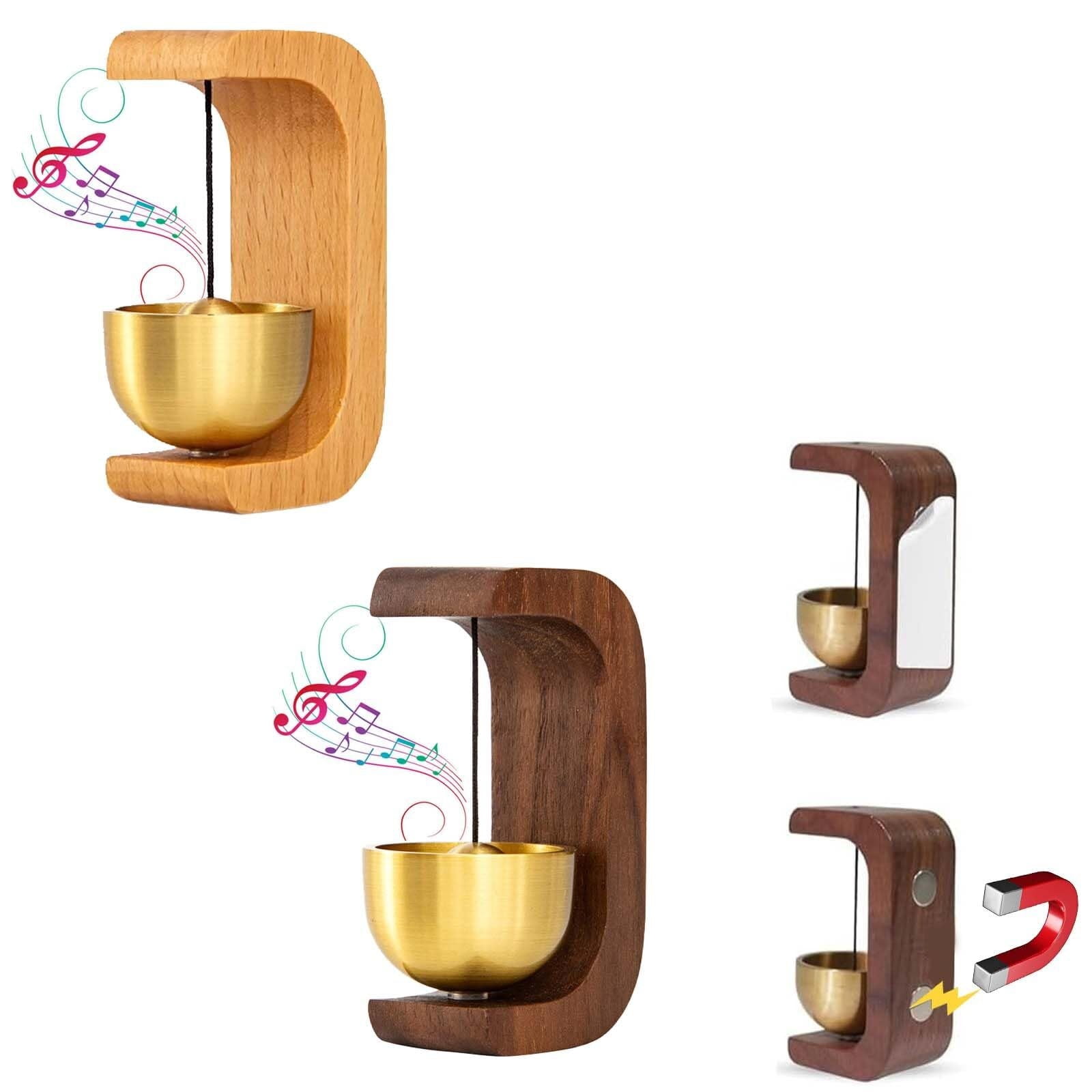 Suction Door Type Solid Wood Wind Chime,Small Doorbell With Double-Sided Tape,Brass Style Magnetic Shopkeepers Bell,Cute Decorative Doorbell No Drill,Creative Gift