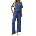 thumbnail image 1 of QINGFSAP 2 Piece Lounge Sets for Women Vacation Outfits Fall Pajamas 2025 Matching Ribbed Casual Wide Leg Pants Sets, 1 of 8