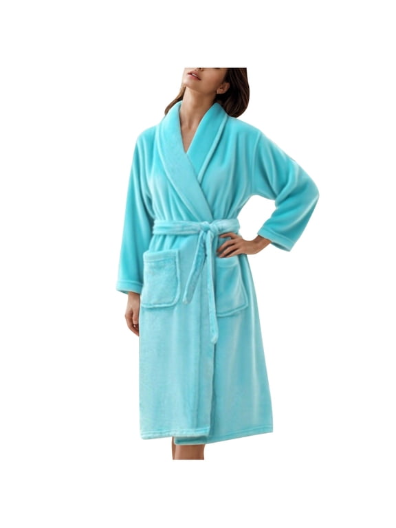 Bathrobe for Women Terry Cloth Robes Quick Dry Warm Soft Knee Length Towel Bathrobes with Belt