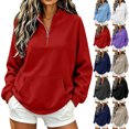 thumbnail image 1 of QINGFSAP Womens Long Sleeve Quarter Zip Sweatshirt High Neck Pullover Tunic Tops with Pockets, 1 of 9