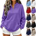 thumbnail image 1 of QINGFSAP Womens Long Sleeve Quarter Zip Sweatshirt High Neck Pullover Tunic Tops with Pockets, 1 of 8